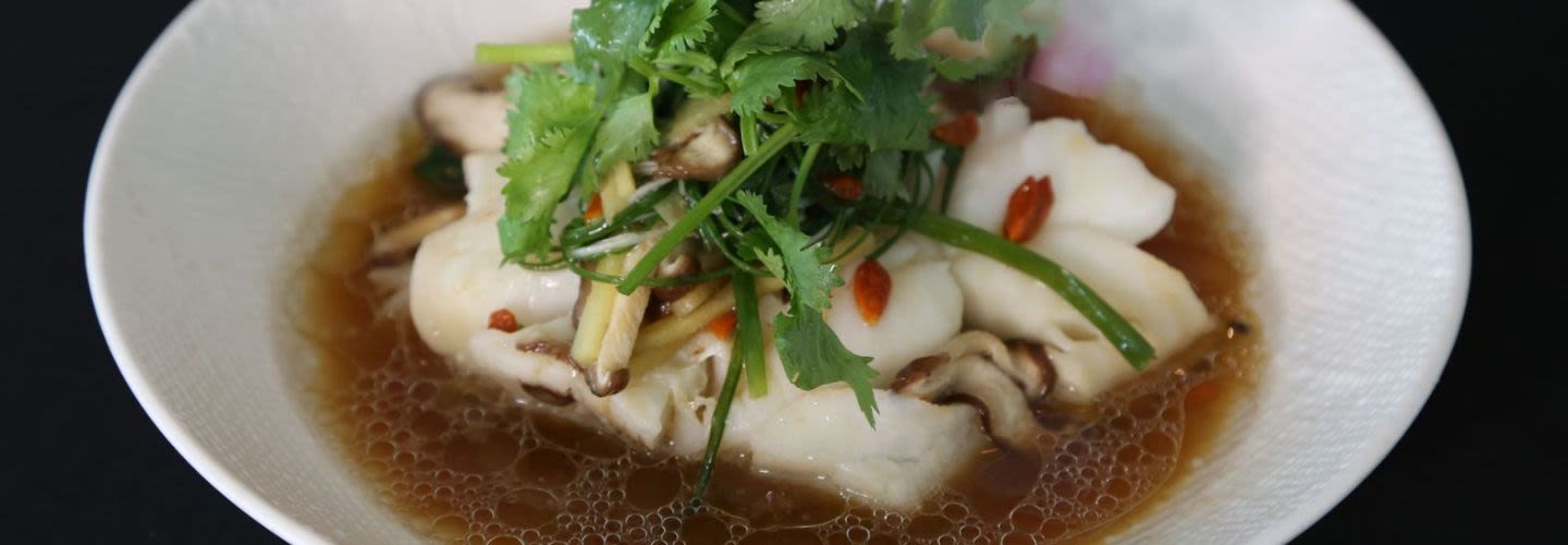 Steamed halibut fillet with Chinese rice wine